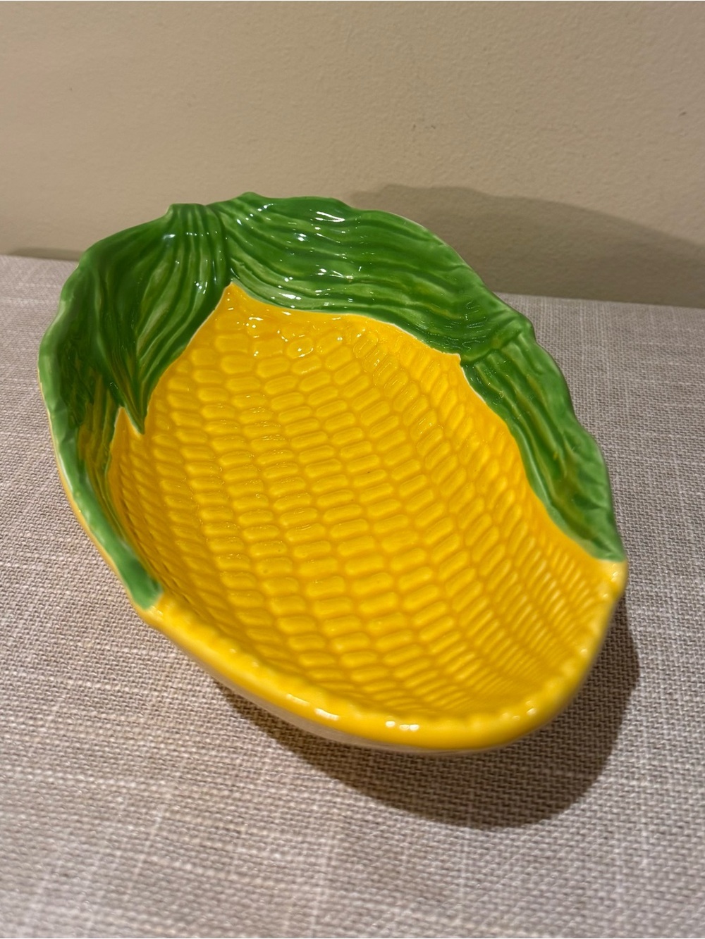 Vintage Majolica Style Ceramic Corn on the Cob Serving Bowl Large 10”